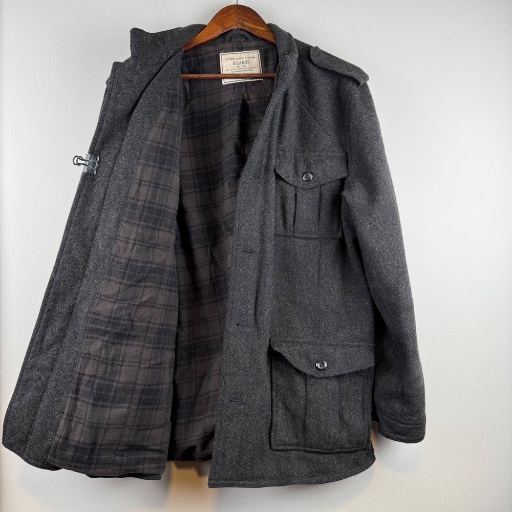 Y2K Old Navy Wool Blend Field Jacket Mens XL Flannel Lining Gray Military Cargo